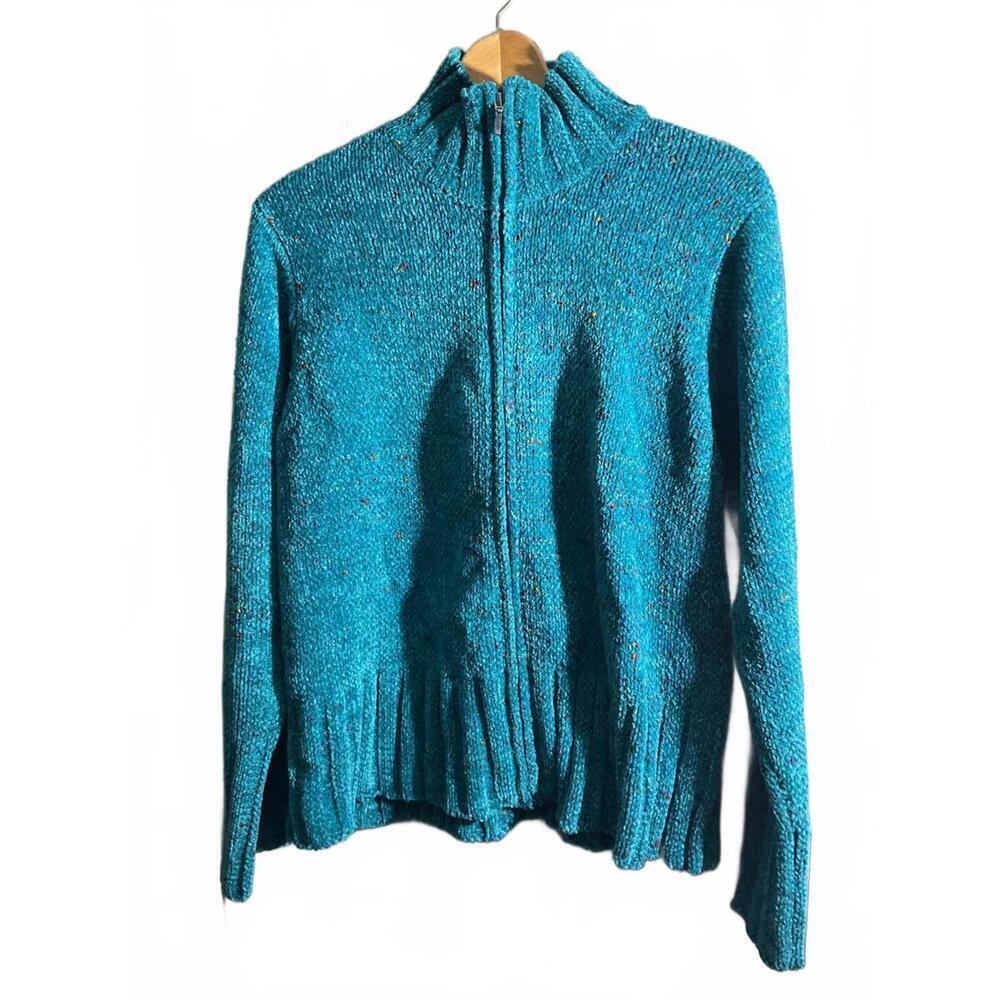 Coldwater Creek Soft Cozy Women's Teal Zip-Up  Sweater 1X